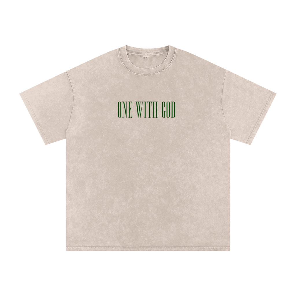 One With God-Acid Wash Oversize T-Shirt (Tan)