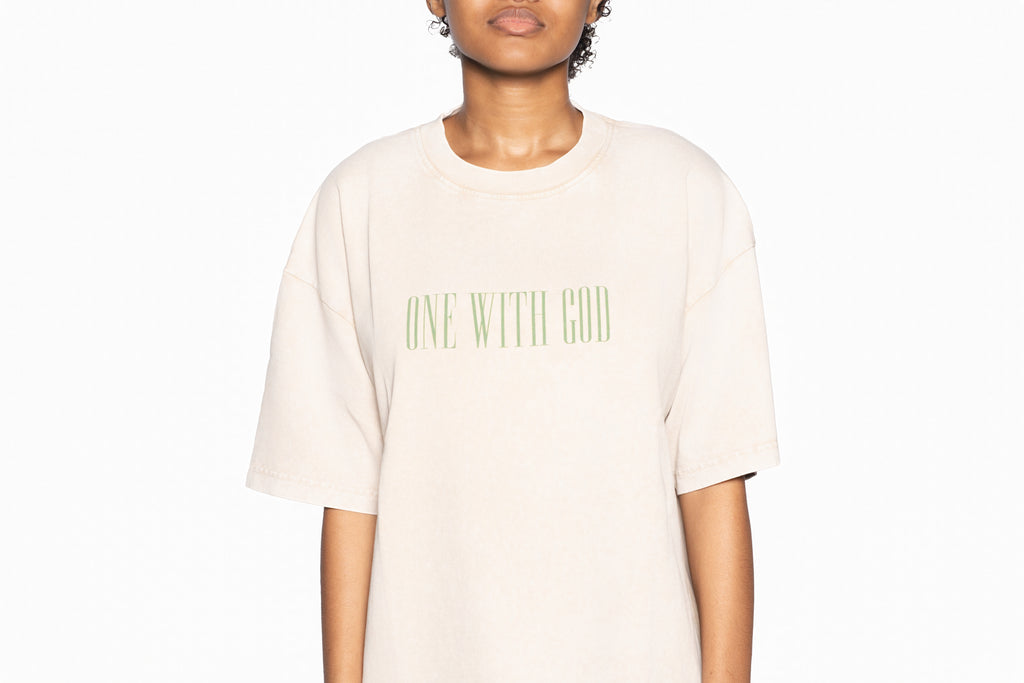 One With God-Acid Wash Oversize T-Shirt (Tan)