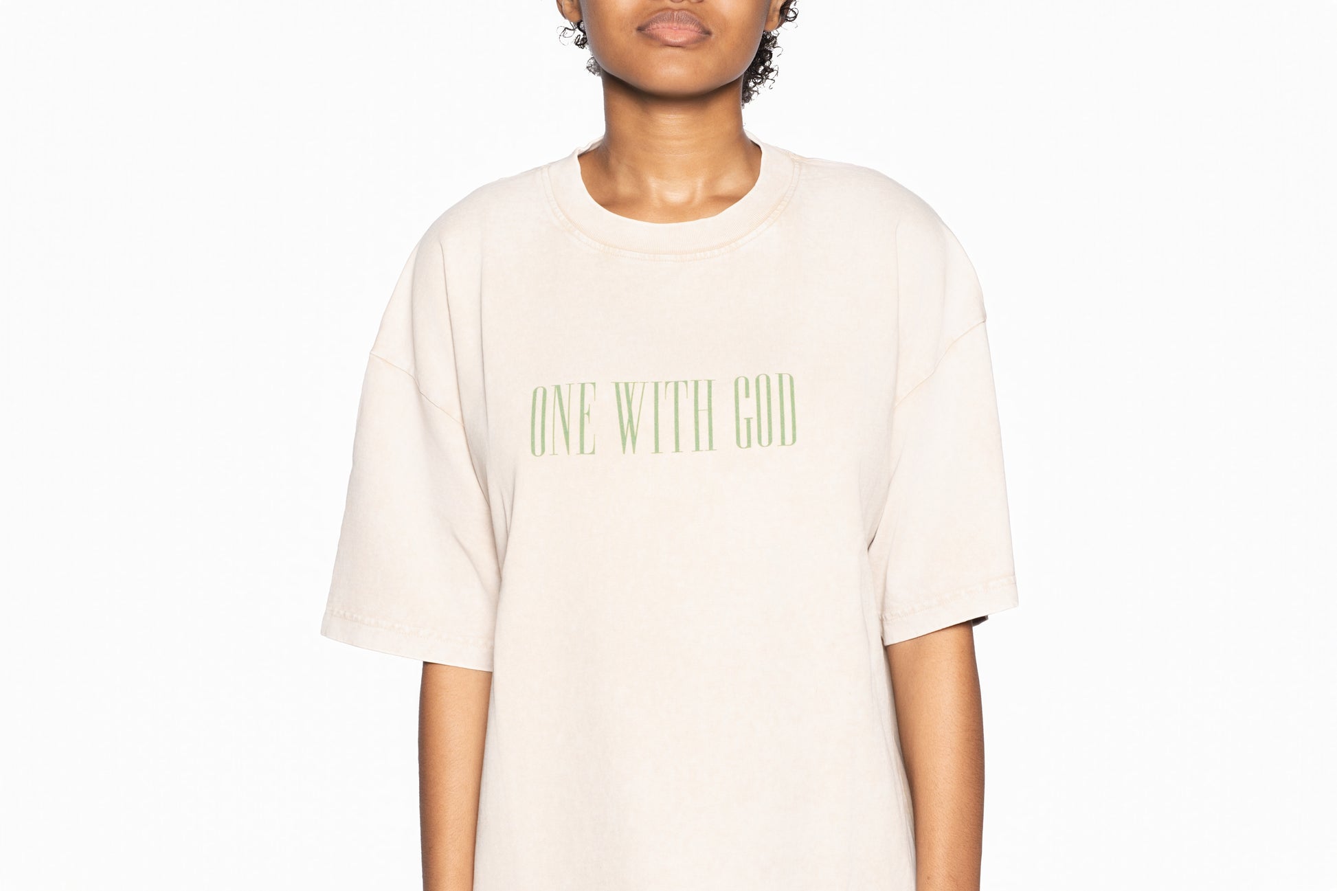 One With God-Acid Wash Oversize T-Shirt (Tan)