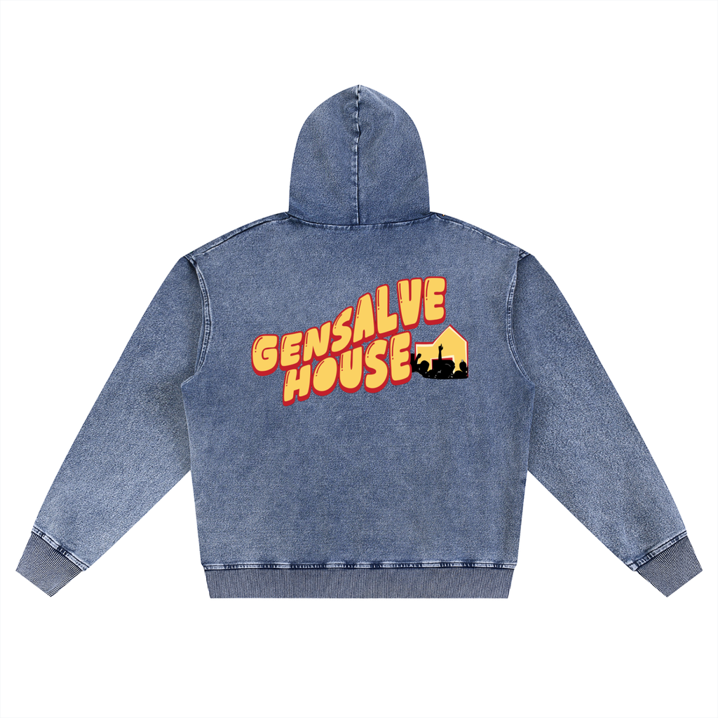 Gensalve House Snow Wash Oversized Zip-Up Hoodie